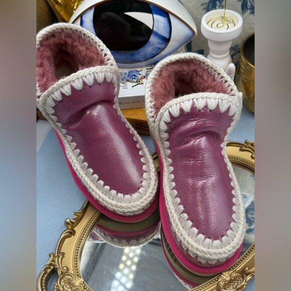 🆕 MOU 🧿 NWOT WOB Metallic & Glitter Pink Eskimo Ankle Boot, Sz EU 37 - Picture 5 of 13